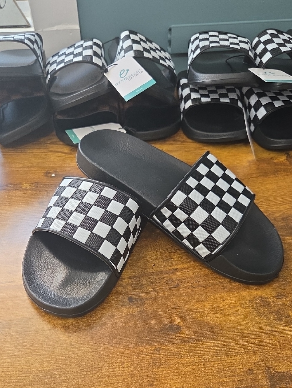 Checkerboard Slide Sandals - Black & White
